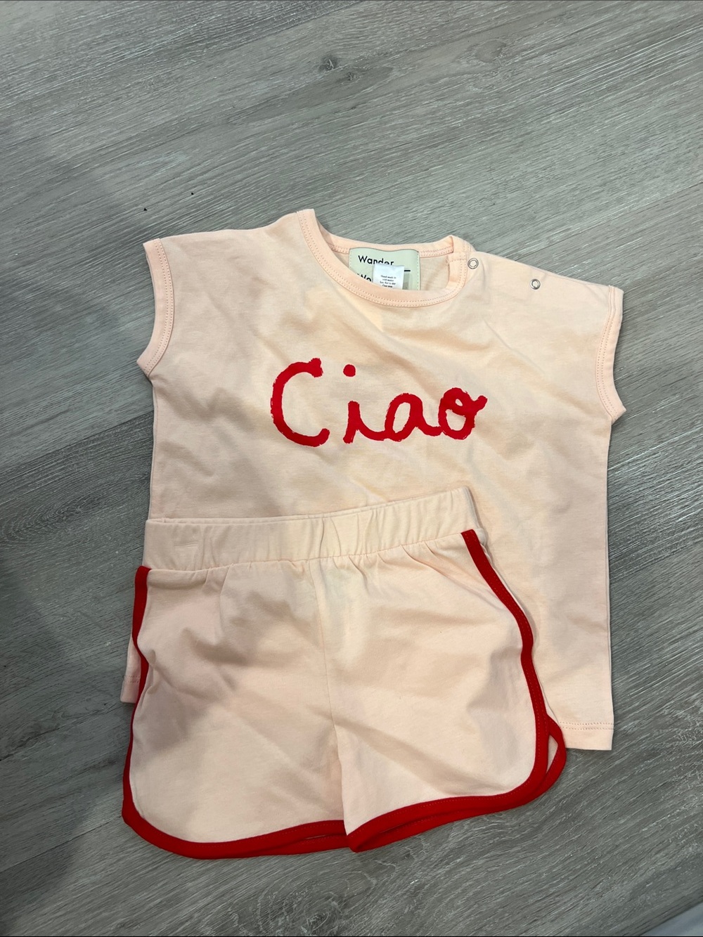 Baby "Ciao" Tee & Red-Trim Shorts Set